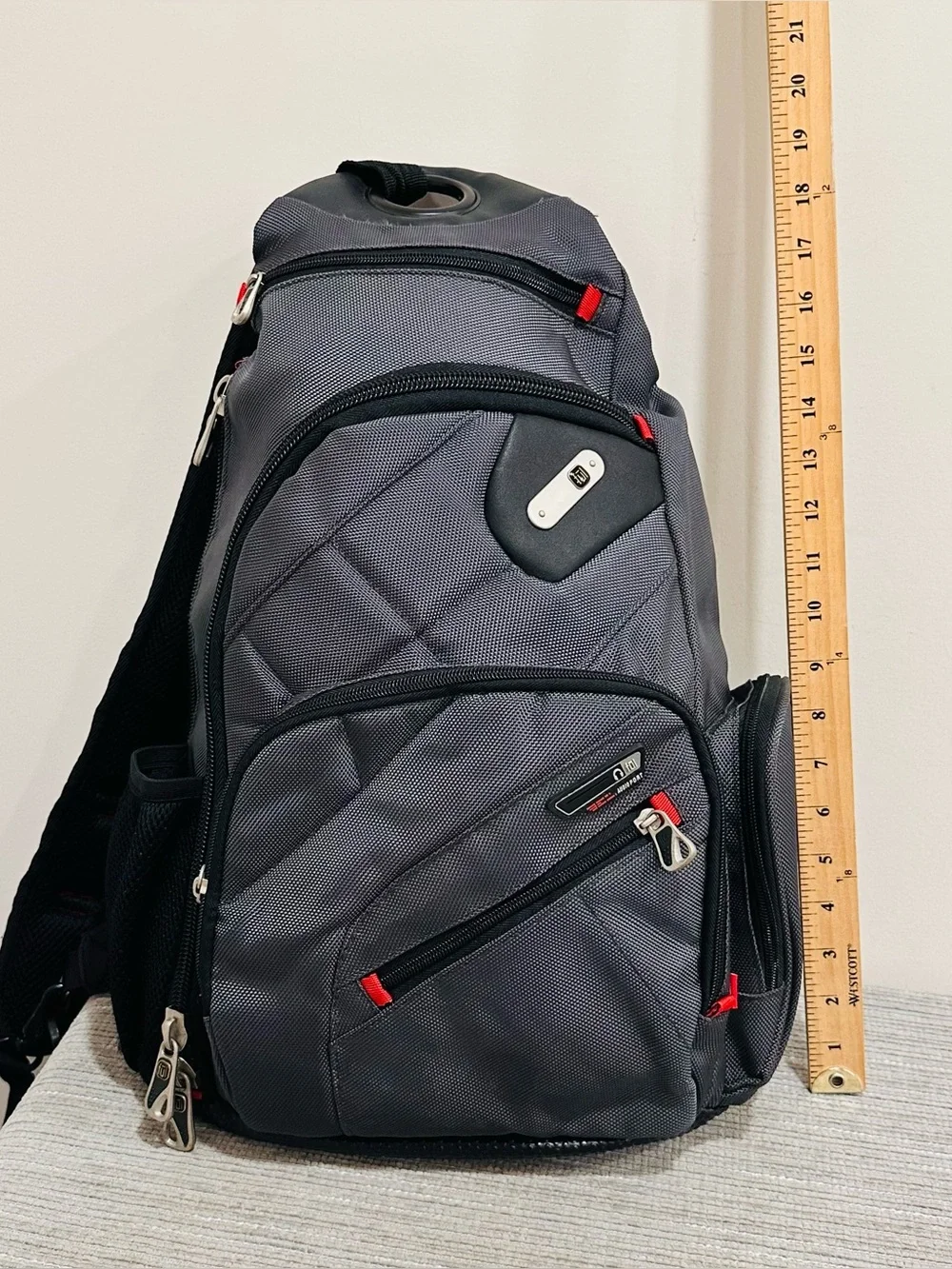 Ful Multi‑Pocket Travel Backpack Gray Red Accents Secure Zippers Travel School